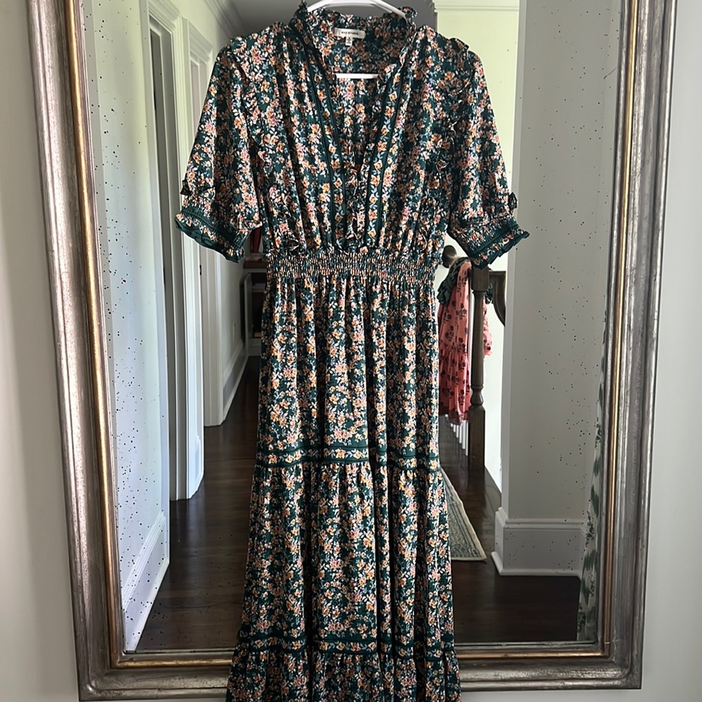 Green floral midi